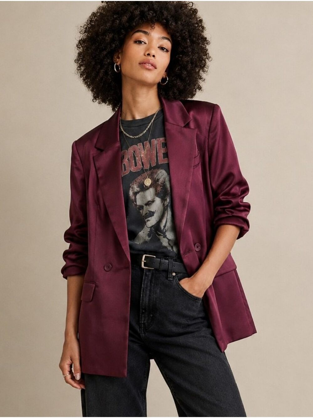 OVERSIZED STRUCTURED BURGANDY SATIN BLAZER BY A NEW DAY SIZE XS/S NWOT